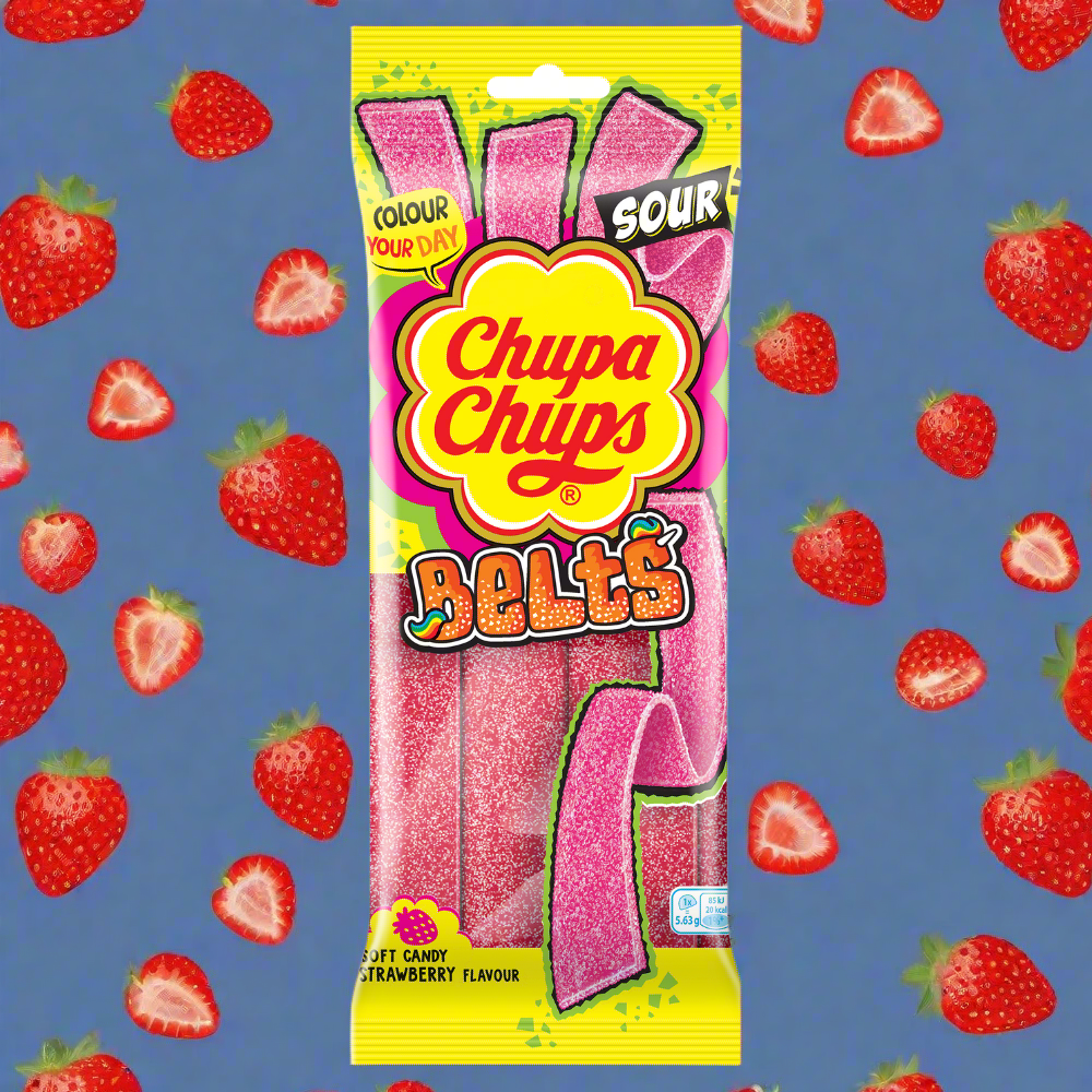 Chupa Chups Sour Strawberry Belts Pack 90g