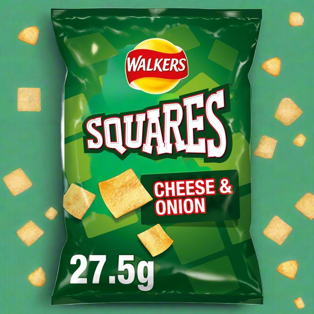 Walkers Squares Cheese & Onion Snacks Crisps 27.5g Full Box Of 32 