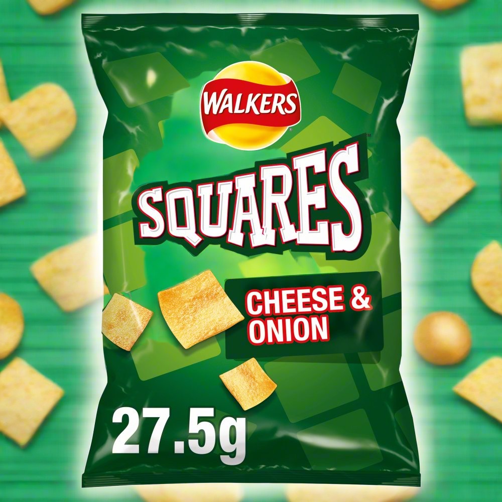 Walkers Squares Cheese & Onion Snacks Crisps 27.5g Single Bag