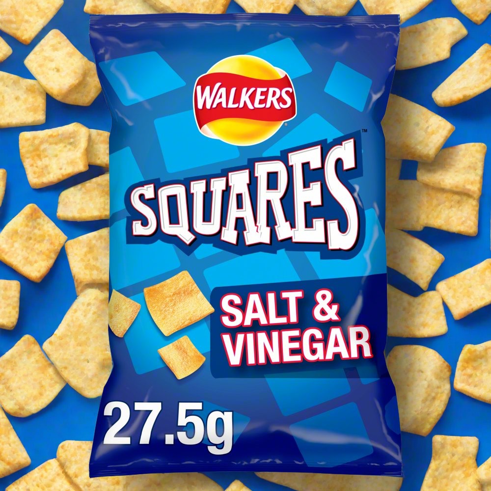 Walkers Squares Salt & Vinegar Snacks Crisps 27.5g Full Box Of 32