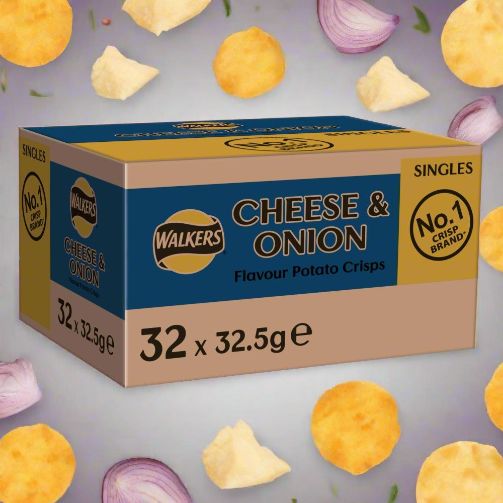 Walkers Cheese & Onion Crisps 32.5g Full Box Of 32