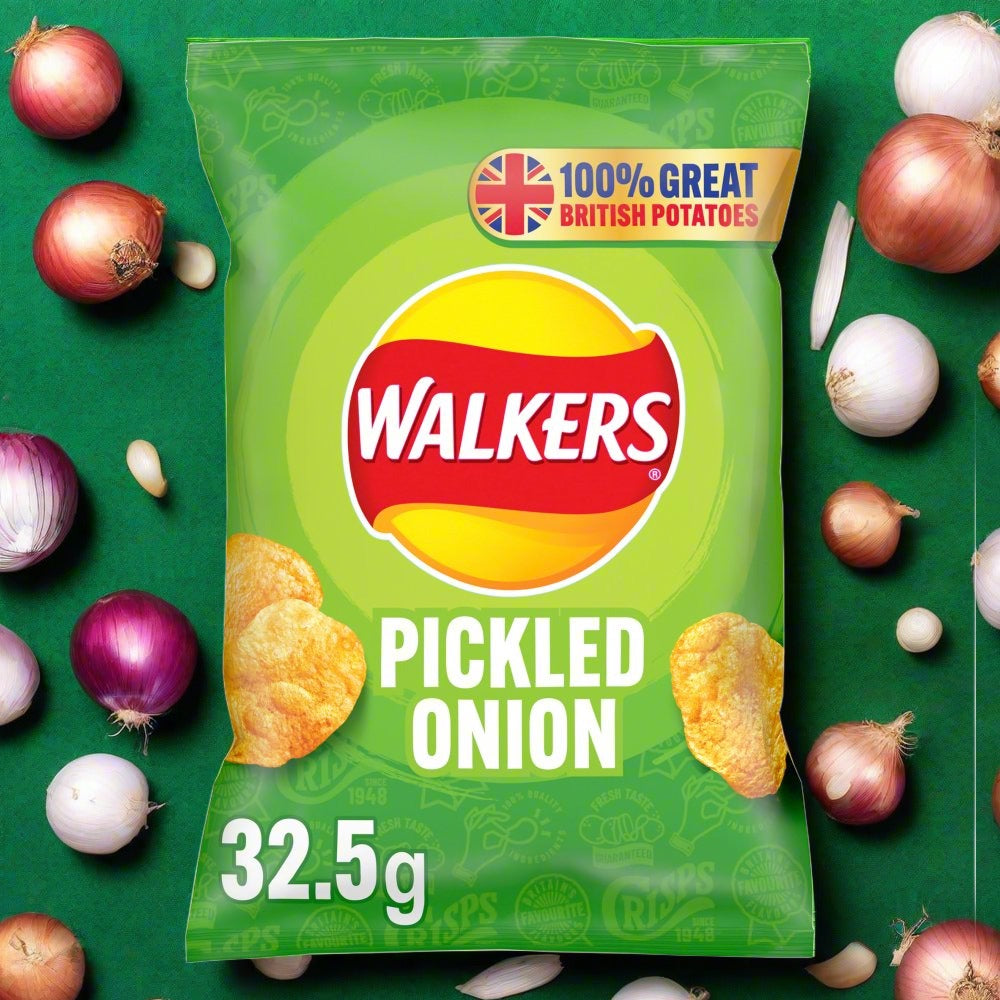 Walkers Pickled Onion Crisps 32.5g Single Bag