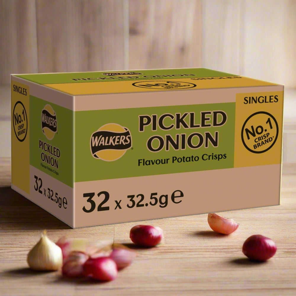 Walkers Pickled Onion Crisps 32.5g Full Box Of 32